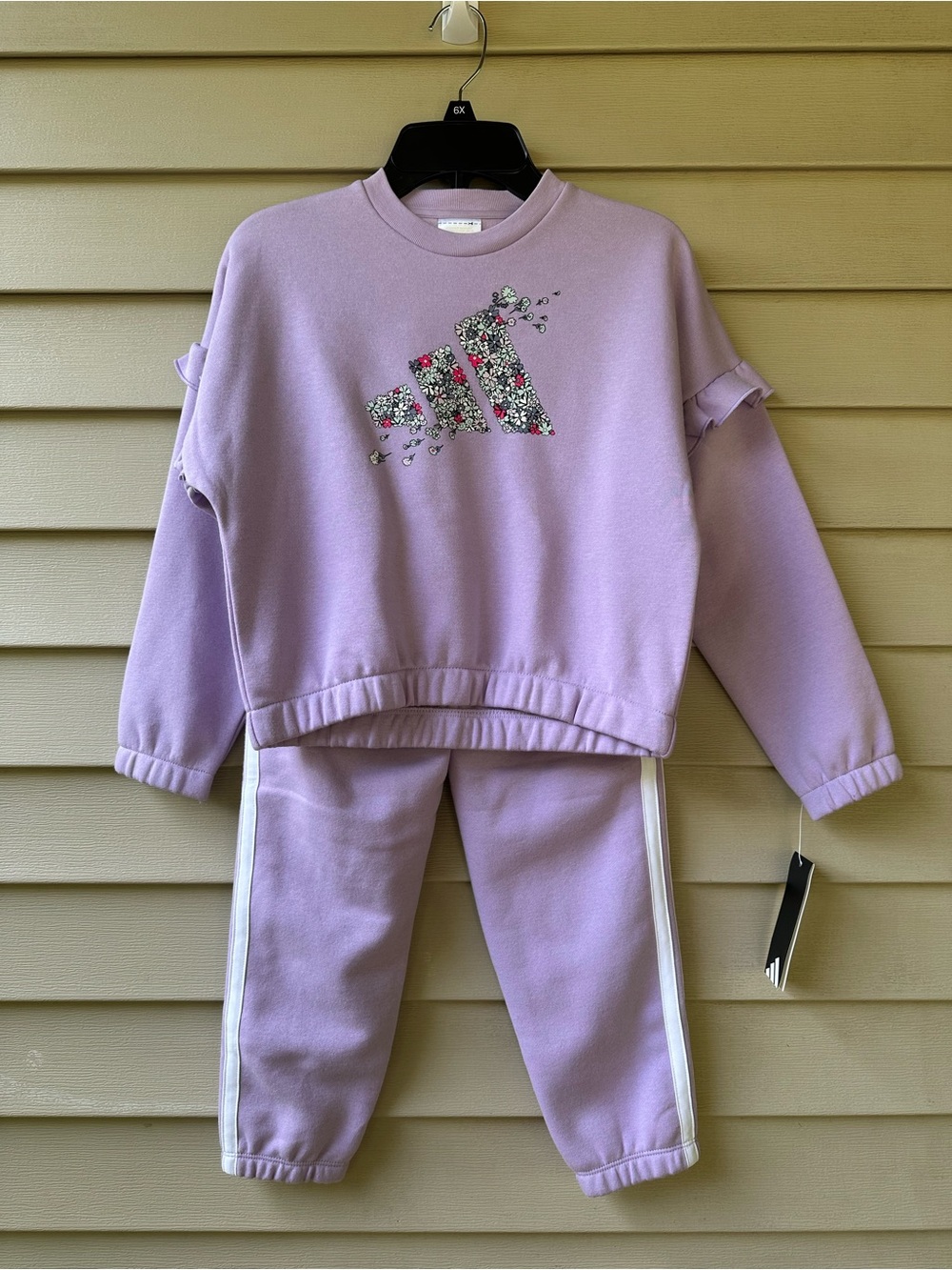 Adidas Lilac Floral Logo Sweatshirt & Joggers Set